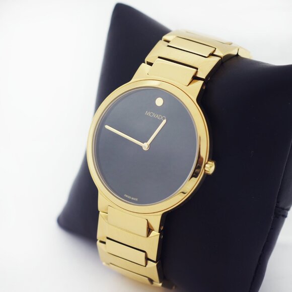 MOVADO Temo Quartz Gold Black Museum Watch - Picture 6 of 6